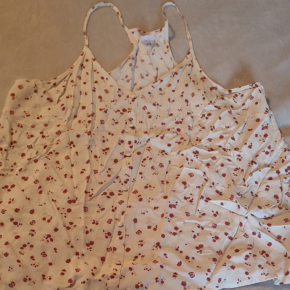 No Boundaries White Spaghetti Strap Floral Cami with Red Print